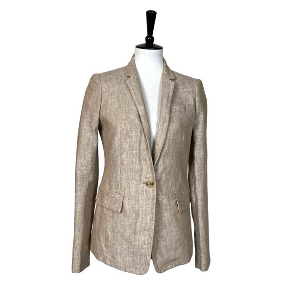 J.Crew Women’s Blazer Linen Schoolboy One Button Slim Lapel Natural Tan Size 6 - Picture 1 of 12
